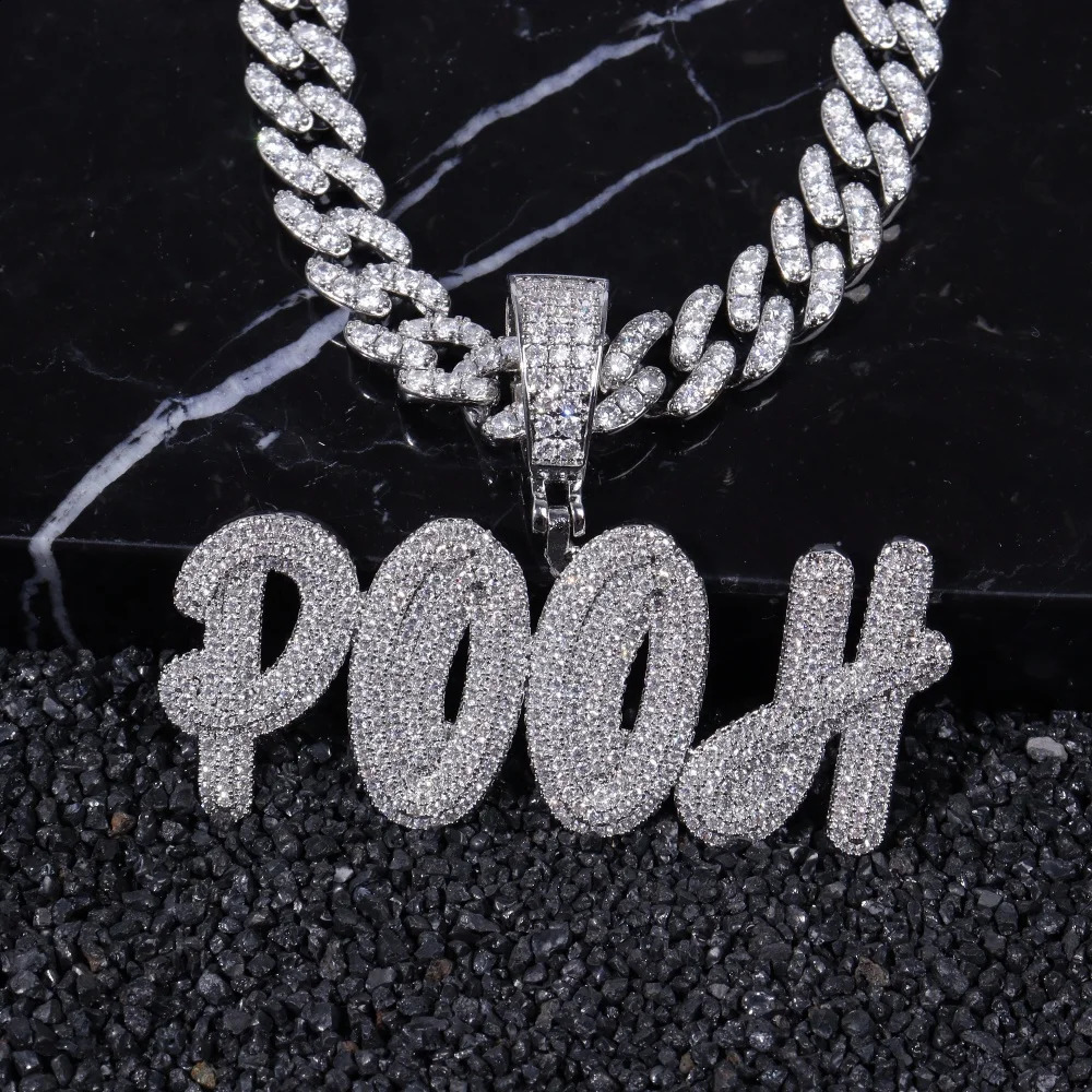 Custom Iced Out Cubic Zircon Diamond Brush Font Letter Pendant Necklace Chain For Women Personalized Hip Hop Jewelry Gift 260615 - view 3