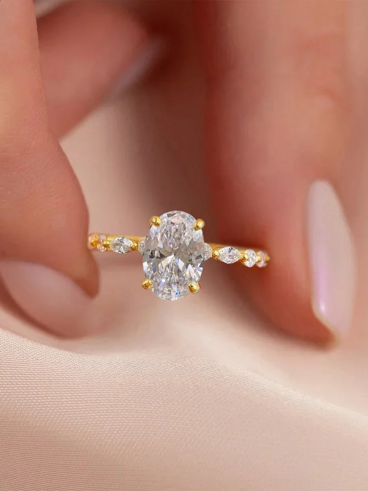 925 Sterling Silver Zircon Golden Oval Round Fashionable Ring For Women Engagement Wedding y High Quality Fine Jewelry 260625 - view 4