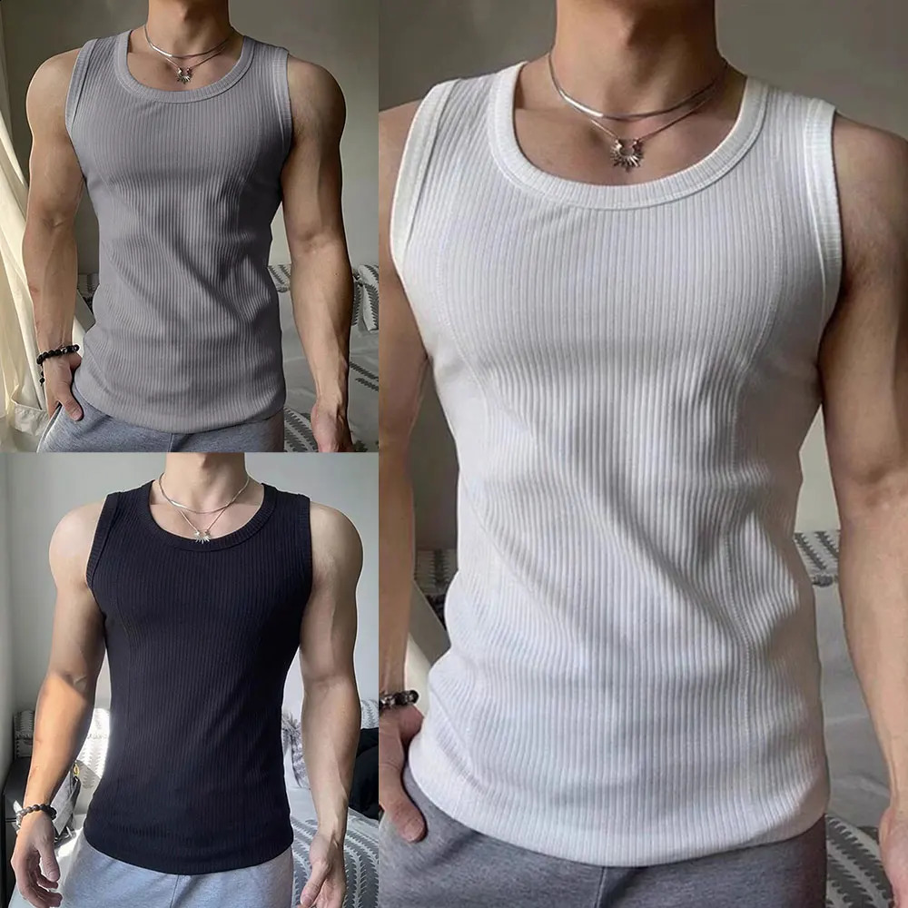 Mens Sleeveless Tops Round Neck Slim Vest Cotton Bodybuilding T-shirt Casual Elastic Sleeveless T-Shirt Breathable Fitness Vest 260626 - view 4