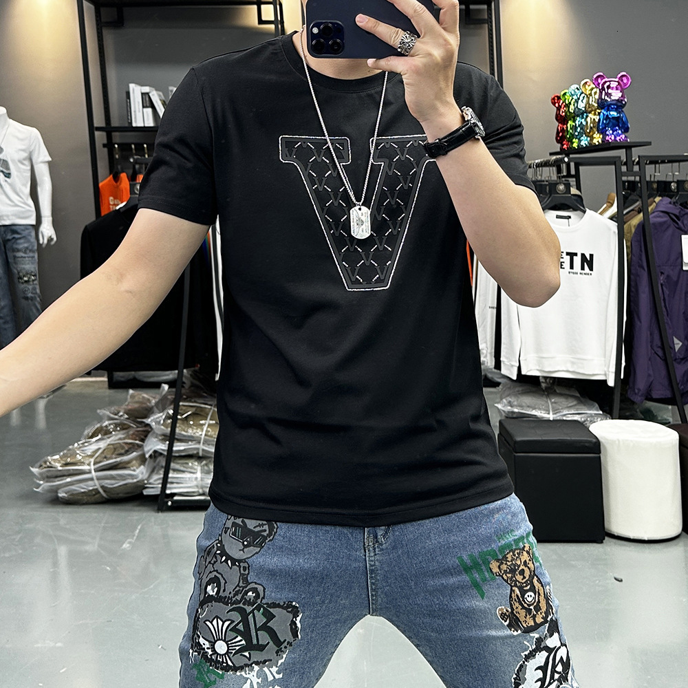 Mercerized Cotton Short-Sleeve T-Shirt For Men, Trendy Brand, New Summer Style, Round Neck, Slim Fit, Fashionable Men's Top - view 5