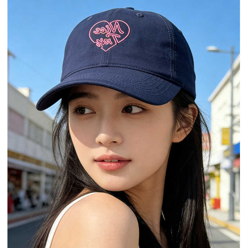 Letter Heart Korean Embroidery Style Soft Top Baseball Fashionable Versatile Face Slimming Outdoor Sun Hat M260626