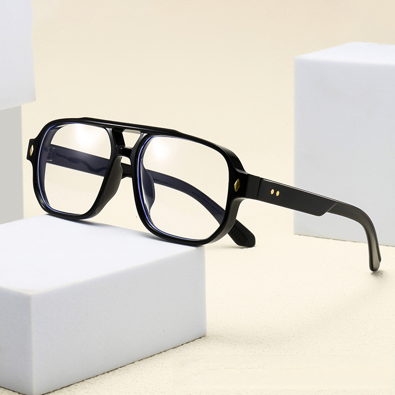 Men's Designer Fashion Double Beam Rice Nail Pilot Men's Casual Square Box Glasses Trend Anti Blue Light High-end Feeling Eyeglass Frame Squ