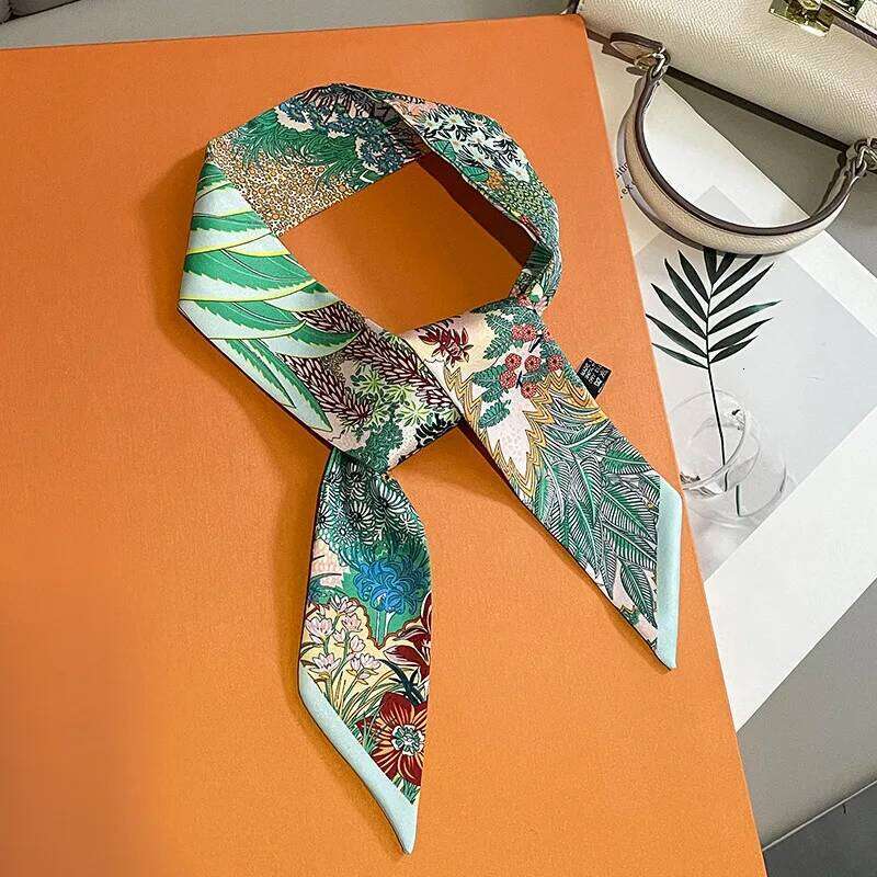 Summer Luxury Brand Jungle Print Silk Scarf Hair Band Tie Bag Small Scarves Vintage Satin Ribbon Decorate Accessories 26Y06226