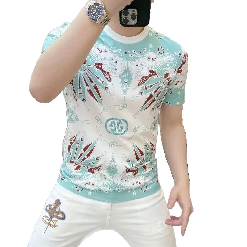 2026 Summer New European Fashion Brand Personality Print Stylish Round Neck Short Sleeve Slim Fit Casual T-Shirt For Men - view 6