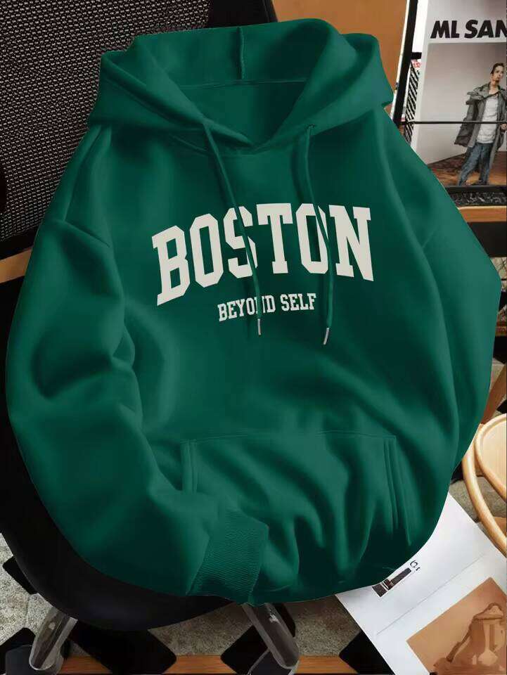 Autumn winter men's and women's solid color letter print high-end versatile retro hooded sweatshirt casual long sleeved pullover W260626 - view 4