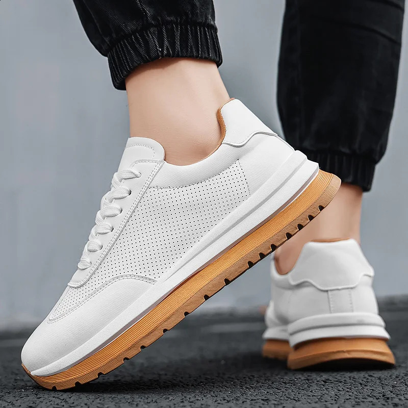 Spring Summer Genuine Leather Leisure Style Breathable Mens Casual Shoes Round Toe Lace Up Platform Cowhide Sneakers 260626 - view 5