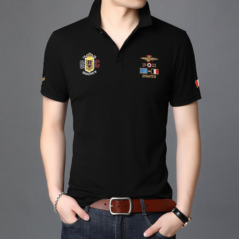 Mercerized Cotton Short-Sleeve T-Shirt For Men Summer New Model, Ice Silk Smooth Fabric, Half-Sleeve, Embroidered Collar Polo Shirt