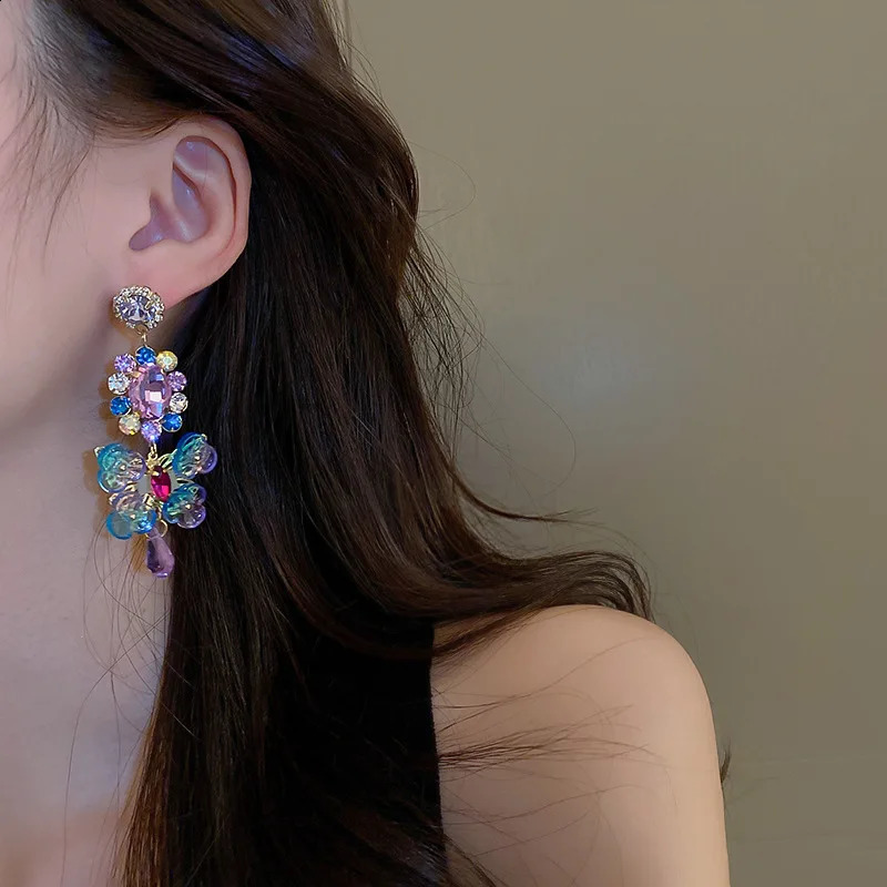 Rhinestones Asymmetric Artificial Crystal Flower Round Light Water Drop Dangle Earrings Bohemian Earring K- 260625 - view 4