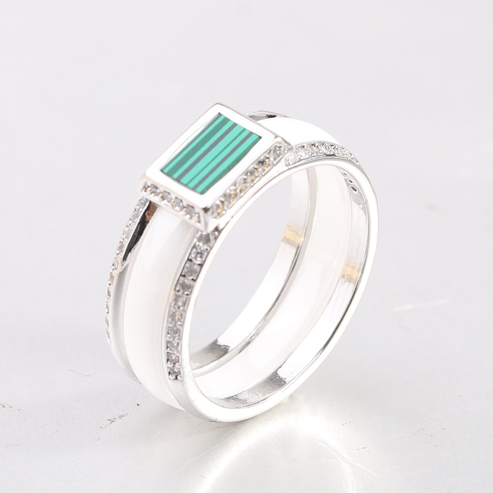 8mm Ceramic Diamond Encrusted Ring In White Gold Black And White Couples Ring Acrylic Matching Rings Versatile For Women And Men Lovers Bijoux Jewelry - view 5