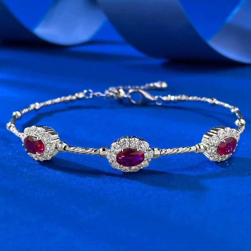 2026 Choucong Sparkling Wedding Bangle Luxury Jewelry Genuine 100% 925 Sterling Silver Oval Cut Ruby Court Party Elegant Spring Women Flower Bracelet  - view 6