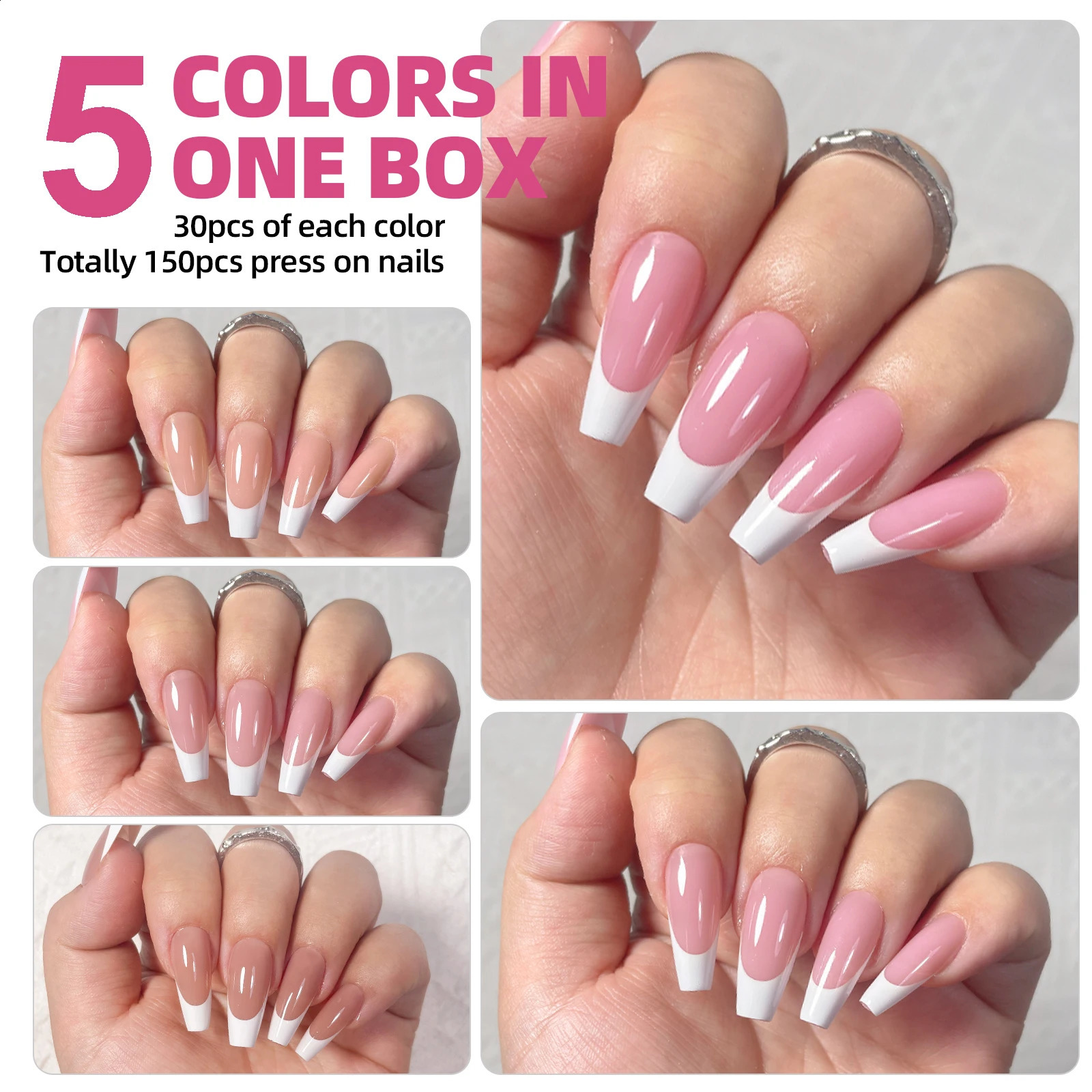 150PCS Coffin Almond Soft Gel Press on Nails 3 in 1 French Nail Tips Removeable 15 Sizes of Nail Art With n DIY False Nails 260626 - view 3