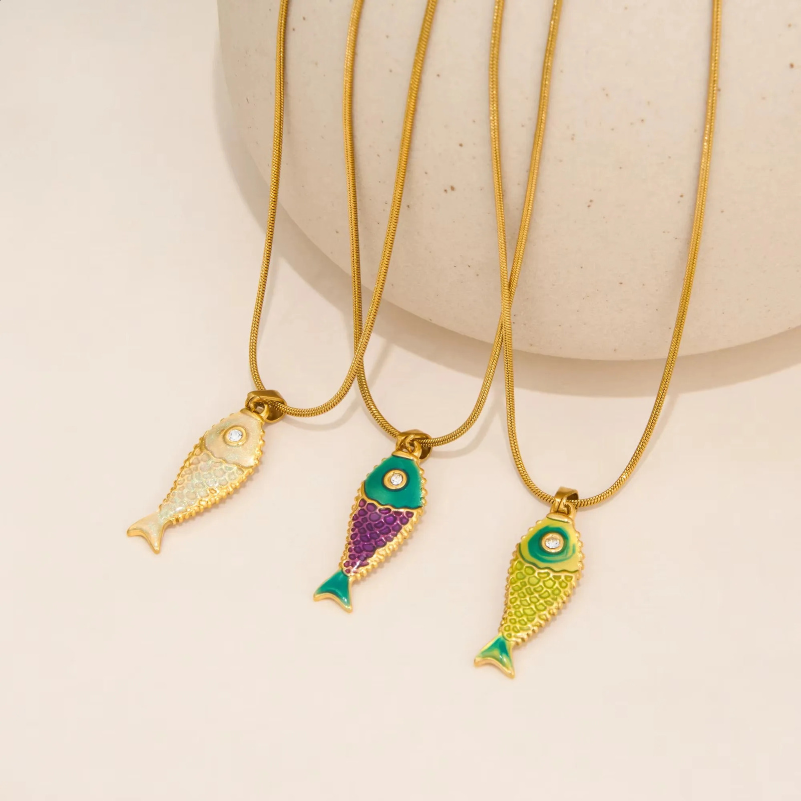 Stainless Steel 18k Gold Plated Daily Casual Cute Colorful Fish Pendant Necklace for Women Boho Tarnish Free Waterproof Jewelry 260626 - view 6