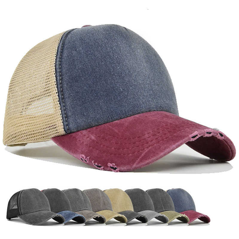 Broken New Unisex Color Block Style Baseball Hats Distress Breathable Mesh Sunshade Retro Trucker Caps Versatile Simple Fashion M260626 - view 1
