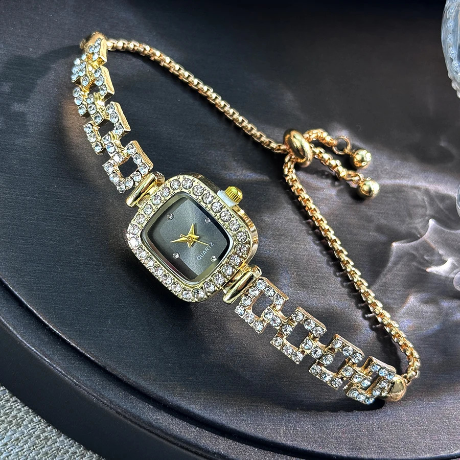 Cross-border small square bracelet pull womens watch free adjustment square chain diamond set small ladies quartz watch 260624 - view 4