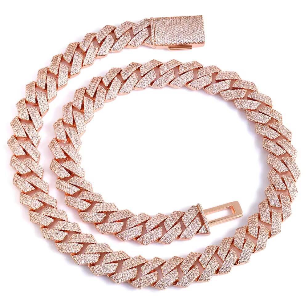 FealuxLuxury Miami Cuban Link Chain Necklace 15mm 4 Row Width Iced Out With Cz Stones Prong Set Rose Gold Plated Hip Hop Jewelry - view 4