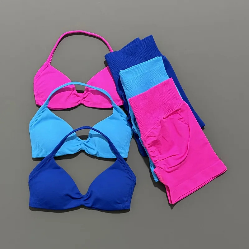 HISTELLO Sports Set 2 Piece Women Strappy Gym Yoga Bra Workout Scrunch Shorts Fitness Sports Suit Clothes Seamless Yoga Set 260626 - view 5