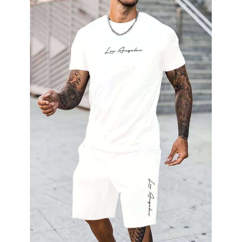 Men's 100 cotton T-shirt casual oversized set, Los Angeles letter pattern print, lightweight and breathable texture 26Y0626 - view 3