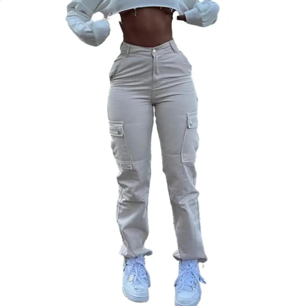 Zipper Button Placket Pants Stylish Womens High Waist Cargo with Multiple Pockets Soft Fabric Buttlifting for Ladies 260625 - view 5