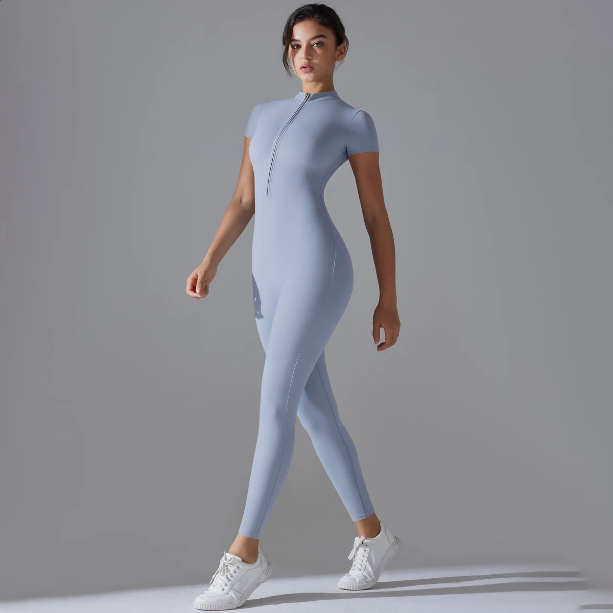 Naked zipper short sleeved yoga suit jumpsuit quick drying breathable outdoor sports tight fitting jumpsuit fitness suit 260626 - view 7