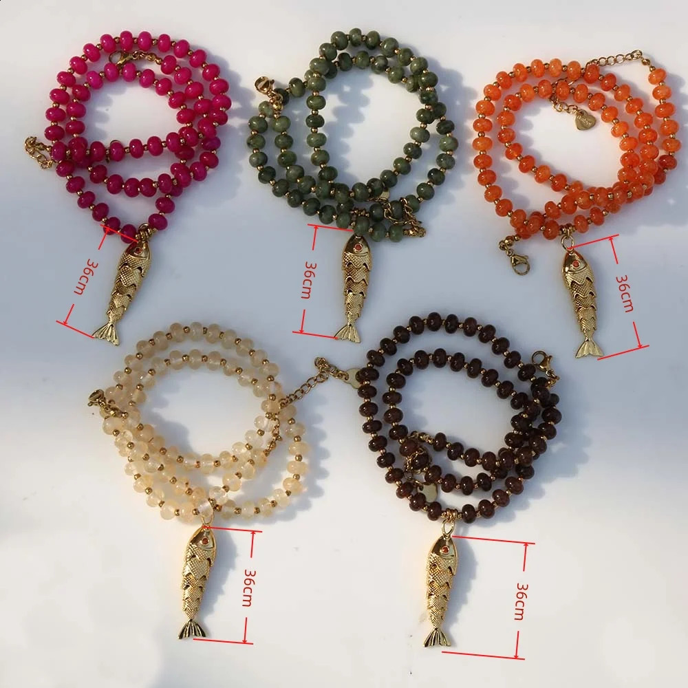 2026 latest Swingable gold-plated small fish pendant colored natural stone abacus beads stainless steel spacer beads necklace 260626 - view 5