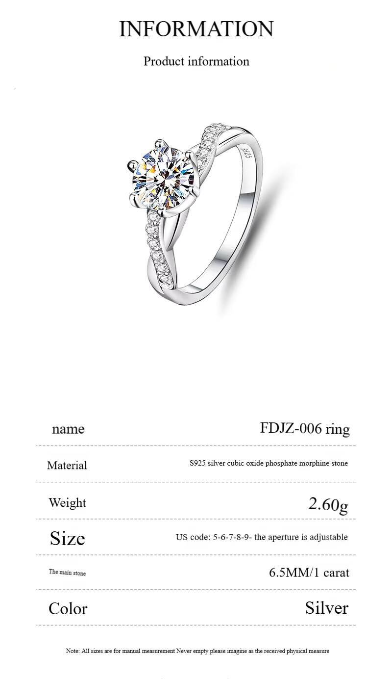 Wholesale Custom Mossanite Jewelry 1ct Silver 925 Engagement Wedding Rings Lab Grown Diamond Promise Women Ring - view 3