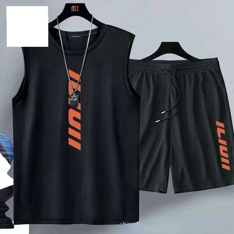 Summer men's clothing Fashion casual basketball suit street sportwear 2 piece breathable short sleeve T-shirt+jogging shorts set 26Y0626 - view 1