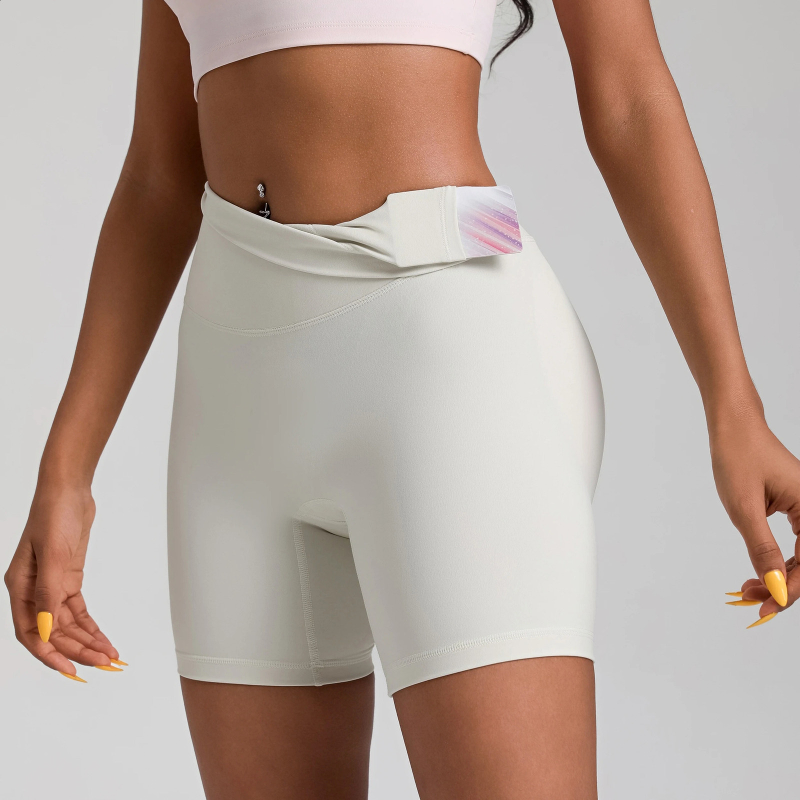 Solid Color Women Fitness Sports Short High Waist Yoga Short Leg Cycling Comprehensive Training Jog Squat Proof Internal Pocket 260626 - view 5