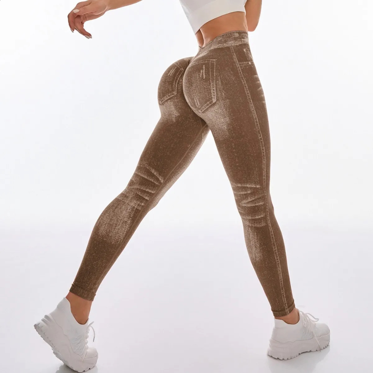 Women Sport Yoga Leggings Faux Jeans Skinny Tight Seamless Fitness Outerdoor Pants 260626 - view 6