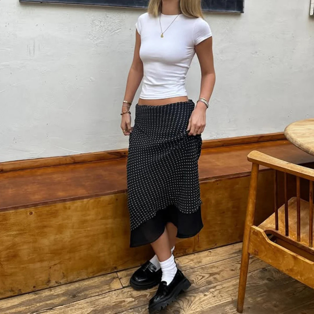 Chic Women Midi Skirt Polka Dot Double Layer High Waist Flowy Casual Elegant Skirts 2026 Spring Summer Street 260626 - view 5