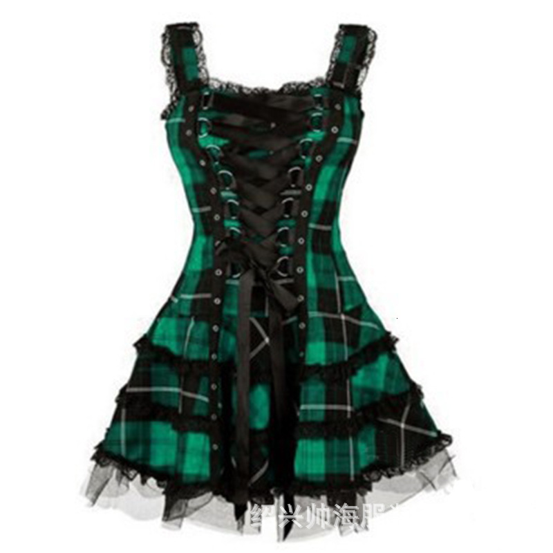New womens plaid print lace trim dress sleeveless mesh midi dress - view 9