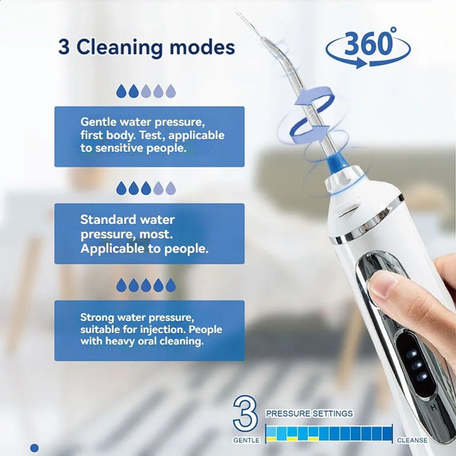 Waterpulse oral irrigator dental floss tooth cleaner 240ML 3speed adjustable 2000mAh 4 replacement nozzles 260626 - view 4