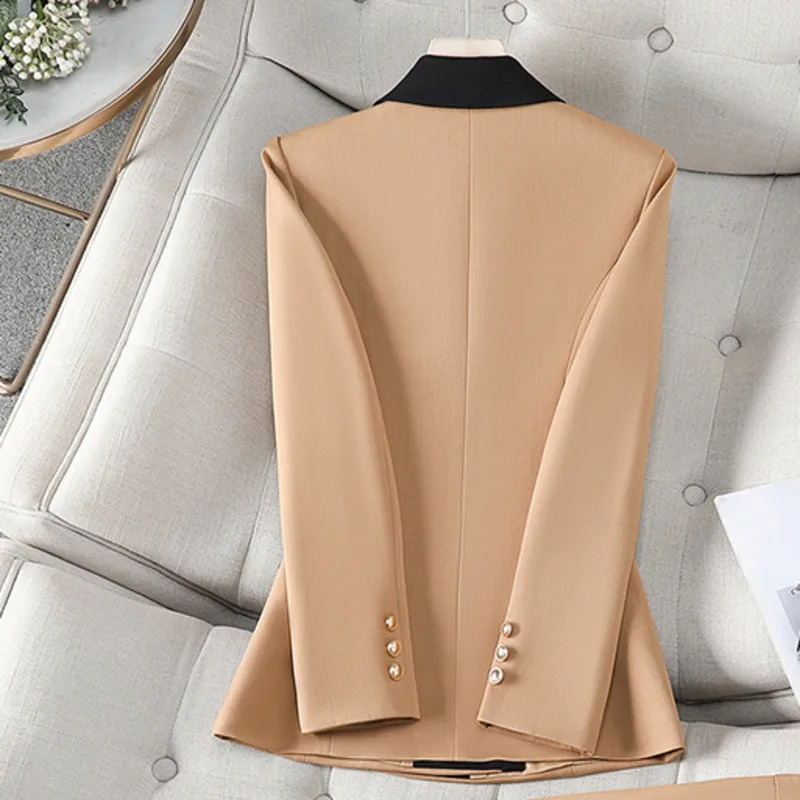 XFPV Office Lady Women Long Sleeves Blazer Autumn Contrast Color Double Breasted Notched Loose Blazers Coat 260626 - view 5