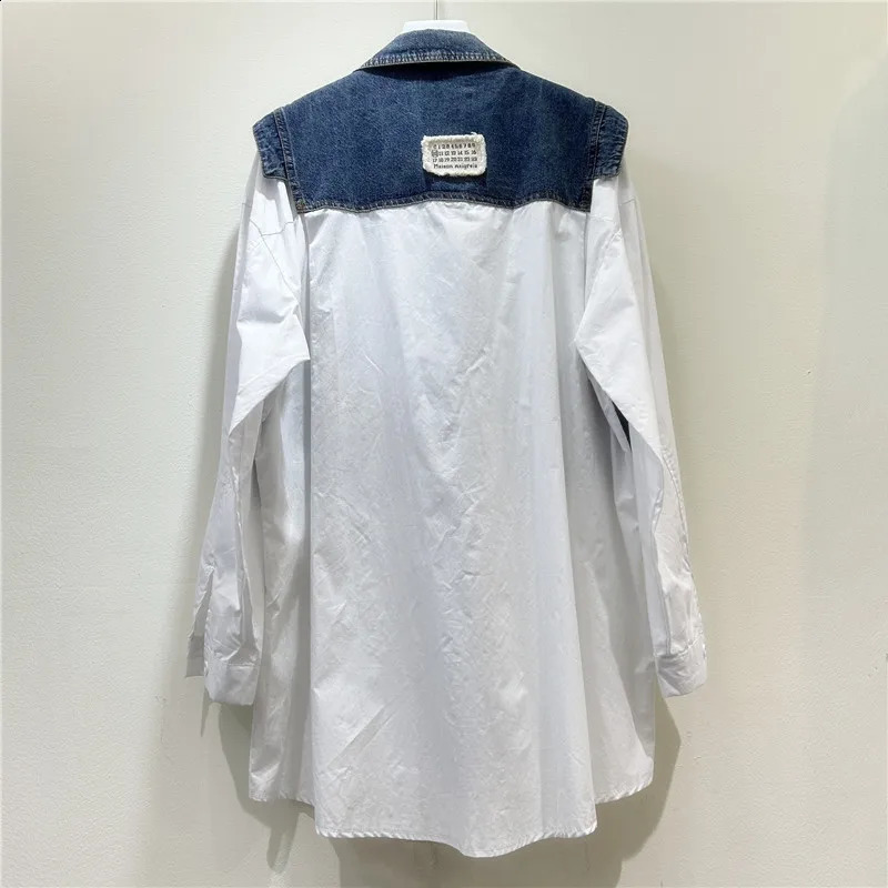 SuperAen Two-piece Denim Vest Patchwork Shirt Jacket for Women Spring and Autumn Loose and Retro Oversize Shirts 260626 - view 5