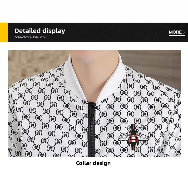 Men's Slim-Fit Jacket, Casual Hooded Long-Sleeve Outerwear with Beige and Black Animal Print Monogram Applique, Acetate Fabric, Zipper Closure for Out - view 6