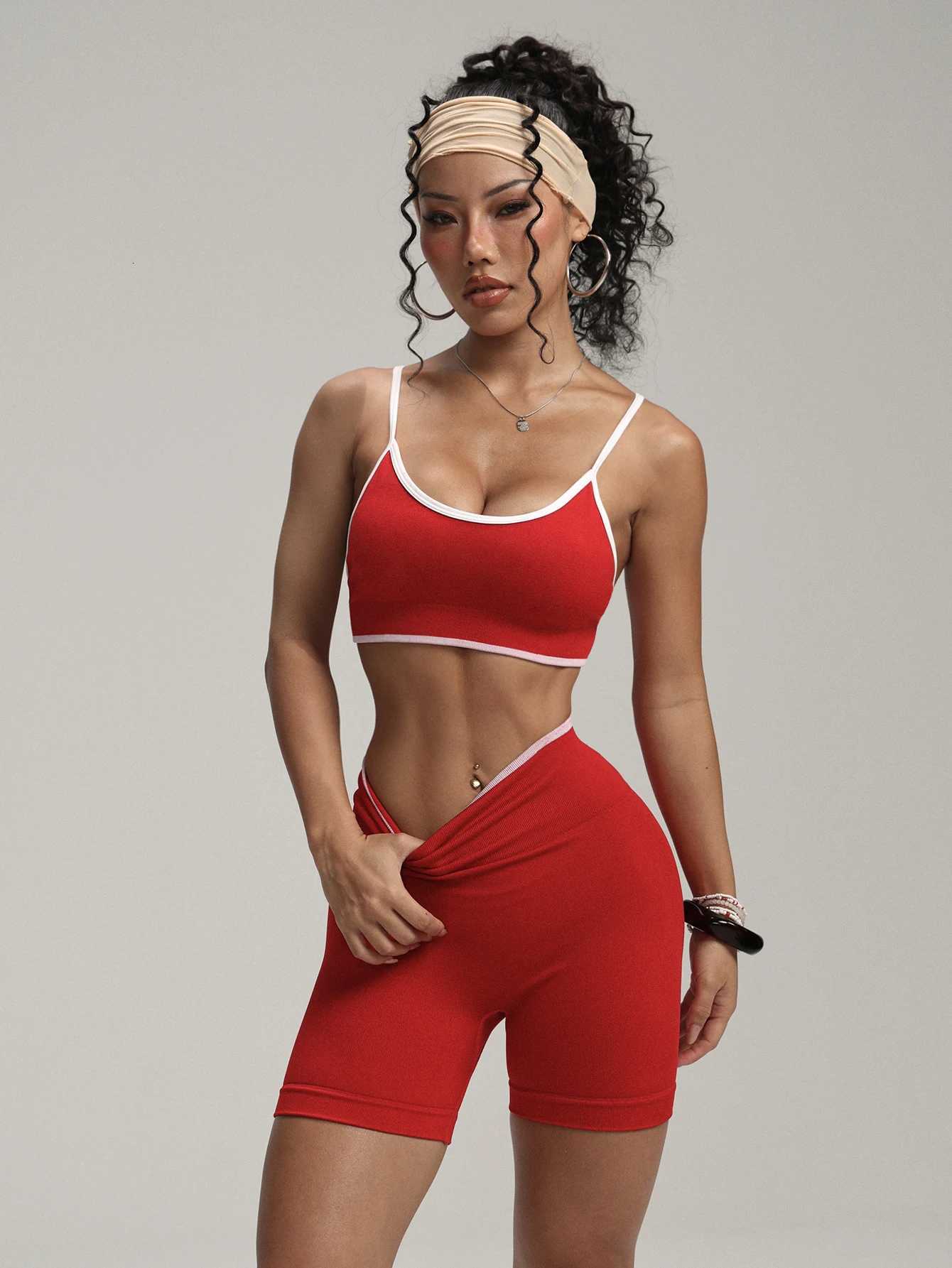 high waist lift hip Summer breathable yoga suit womens running exercise fitness training two-piece set M260626 - view 4