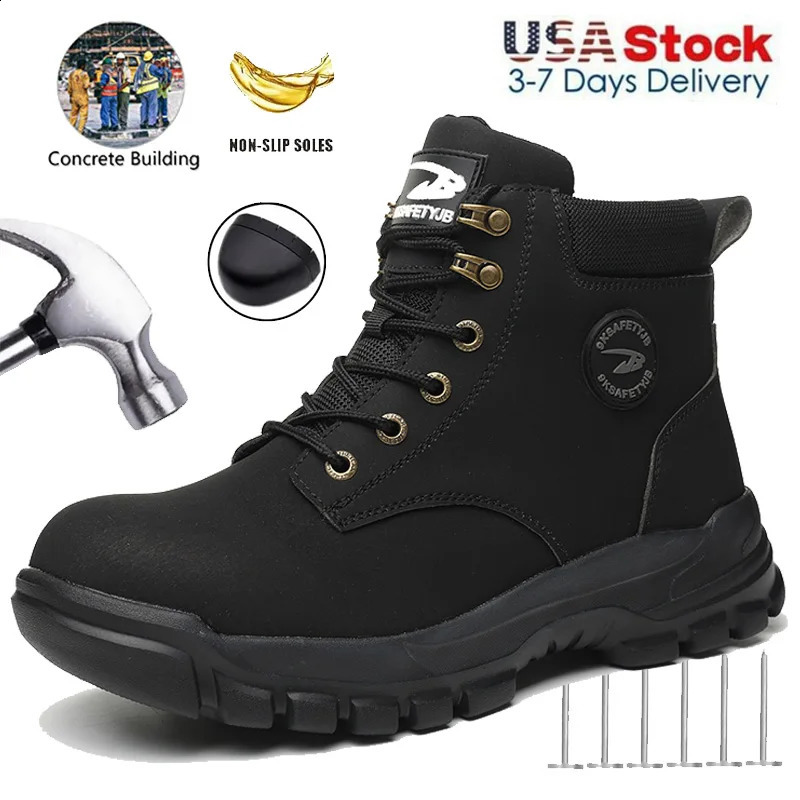 Mens PunctureProof Steel Toe Safety Boots Oil SlipResistant Industrial Shoe Outdoor Work Shoes for Mechanics Construction 260624