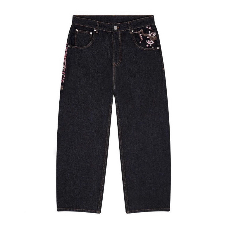 Derschutze Retro Plum Blossom Embroidery Straight Pants Unisex Versatile Personality Street Fashion Jeans Embroidered Jeans Straight Leg Pants - view 3