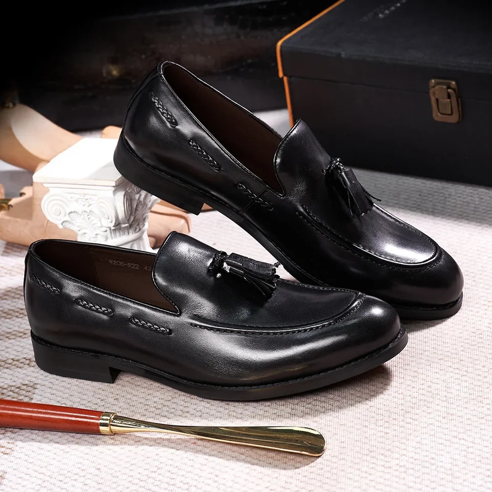 Classic Mens Genuine Leather Tassel Loafers Handmade SlipOn Casual Shoes Comfortable for Office Wedding Dressing Daily Wear 260624 - view 3