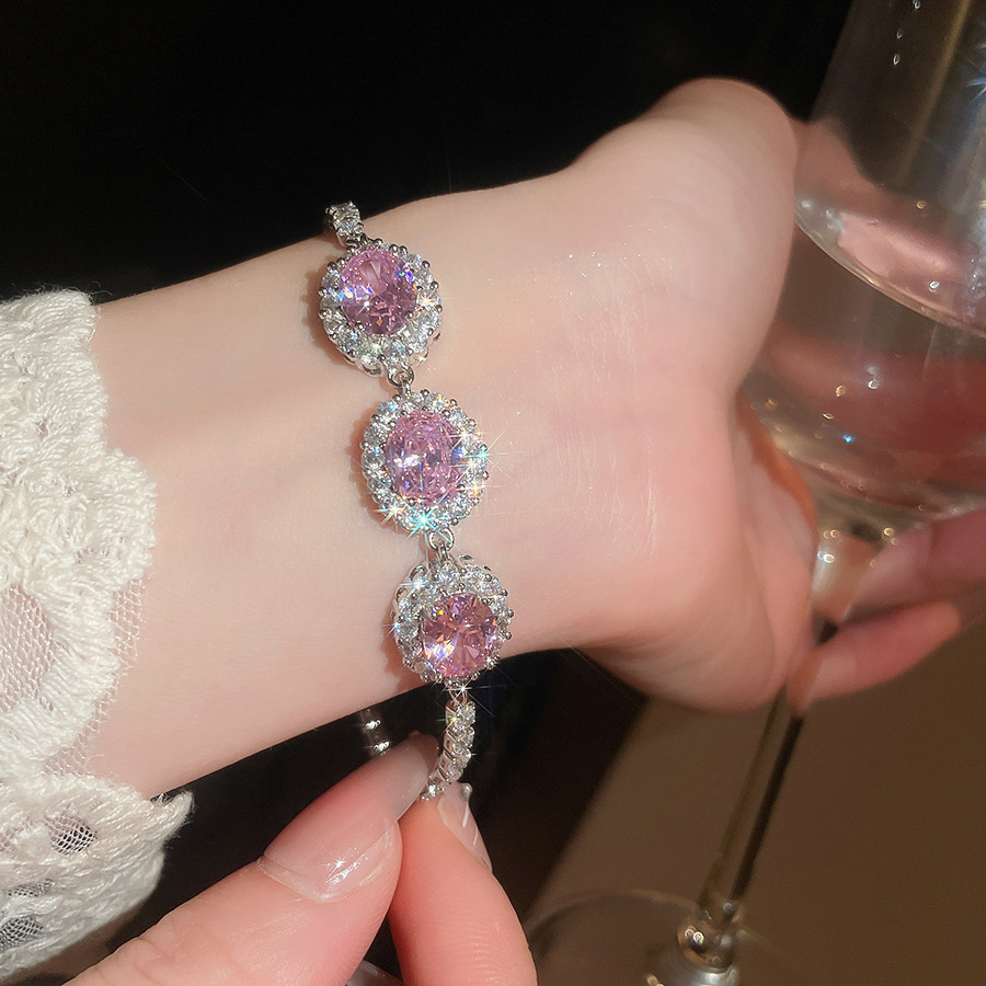 Dopamine Zircon Oval Bracelet for Women, Light Luxury High-End Fashionable European and American Style Unique Personalized Jewelry - view 3