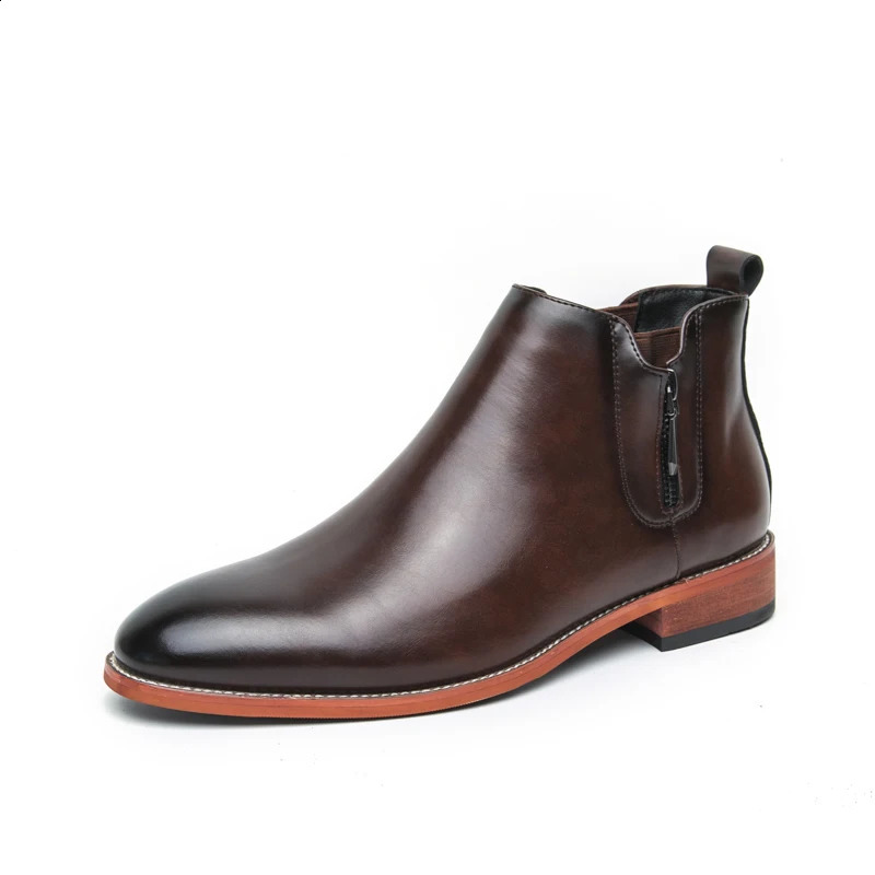 Mens PU Leather Chelsea Boots Classic Pointed High Top Dress Shoes Brown Business Banquet Commuting Short Boots for Men 260626 - view 7