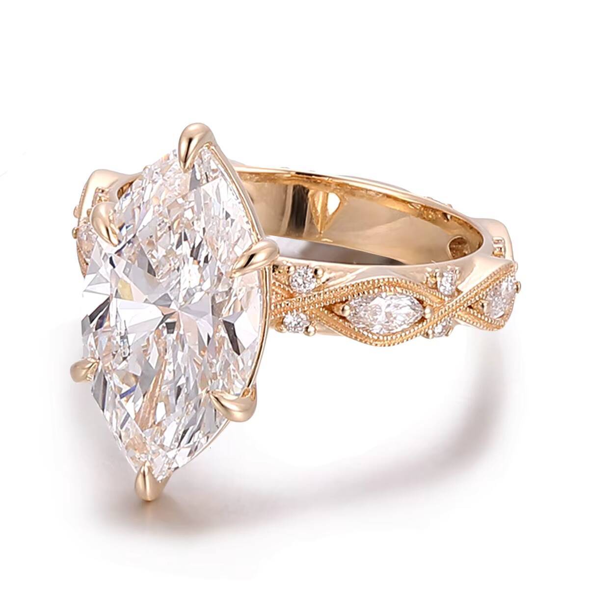 4CT Marquise Diamond Ring Fashion Women Jewelry 14K Solid Gold Inlay with Marquise DEF VVS Lab Diamond Engagement Wedding Ring - view 4