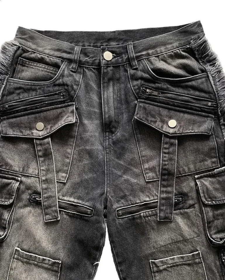 Heavy Washed Splicing Multi Pocket Loose Jeans Men Y2K American Fashion Streetwear Retro Rock Roll Highwaisted Trousers 260625 - view 5