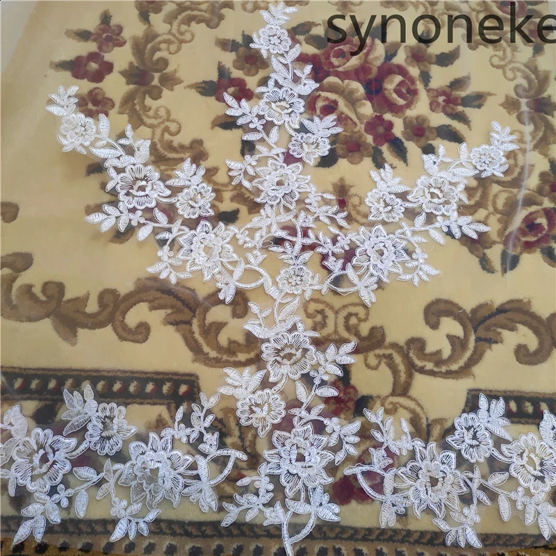 Po One Layer Bridal Veil with Comb White Lace Edge Ivory Appliqued Cathedral Wedding Veil for Brides 260617 - view 5