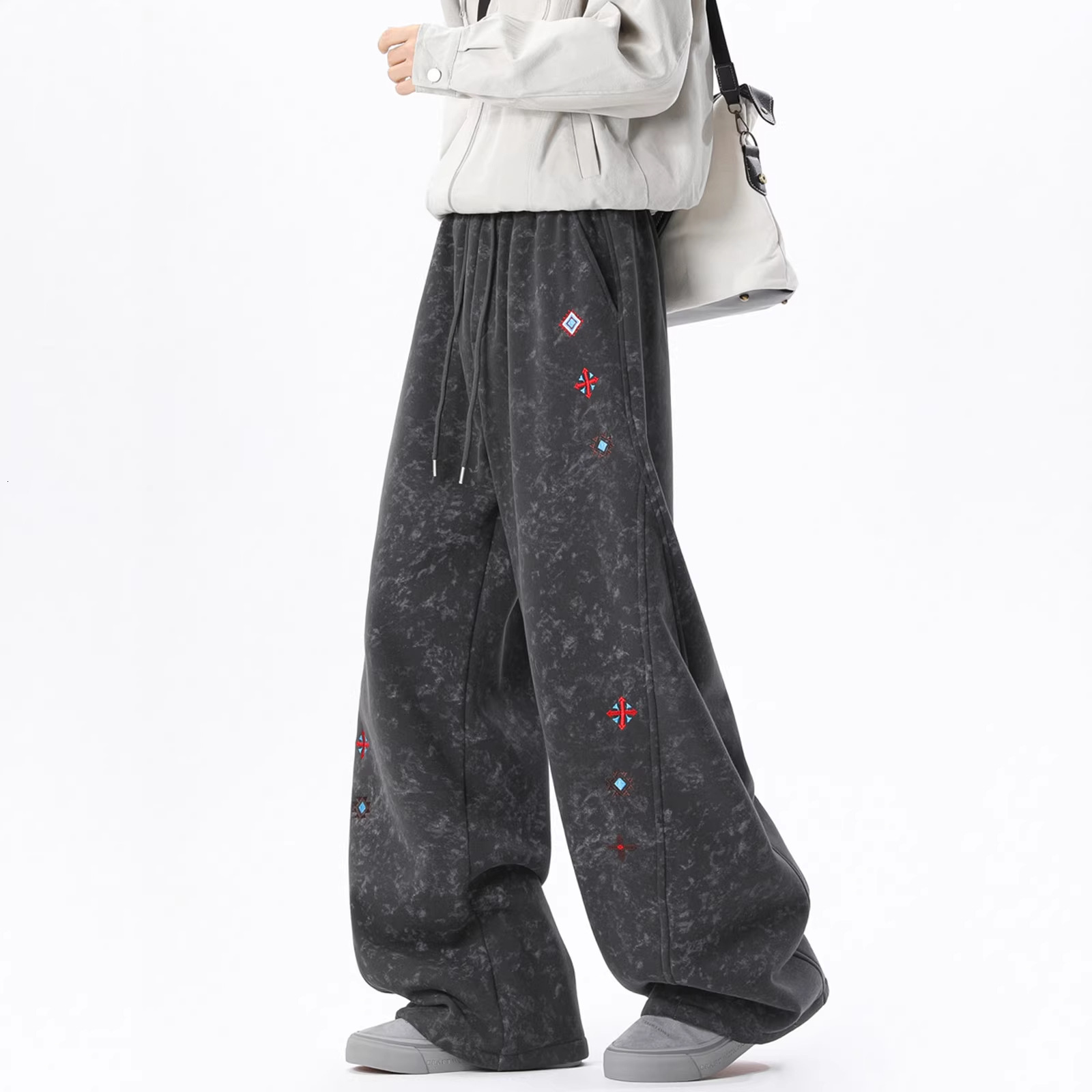 Trendy Patchwork Tie-Dye Sweatpants Men, Suitable For Spring, Autumn, And Winter, With An American Design Aesthetic, Versatile Curved-Leg Pants, Heavy - view 4