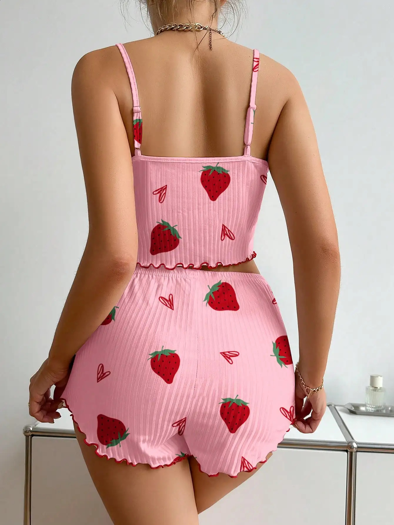 Strawberry Printing Casual Camisole Vest Tops and Shorts 2 Pieces Pajamas Set Womens Summer Sleepwear Loungewear 260625 - view 6