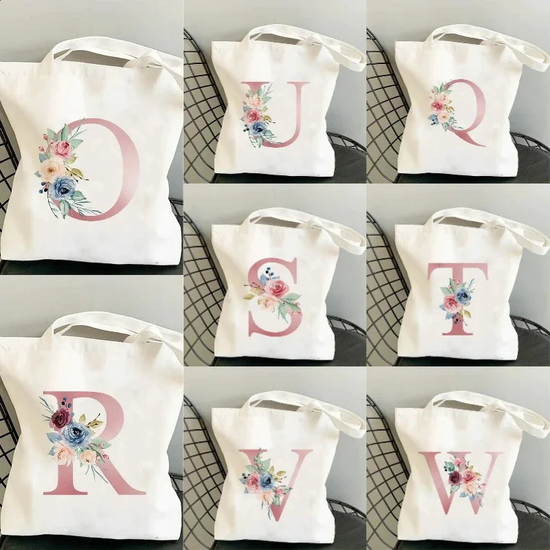 Fashion Customized Name Canvas Bag Womens Travel and Leisure One Shoulder Handbag Pink Letter Large Capacity Gift White Canvas 260625