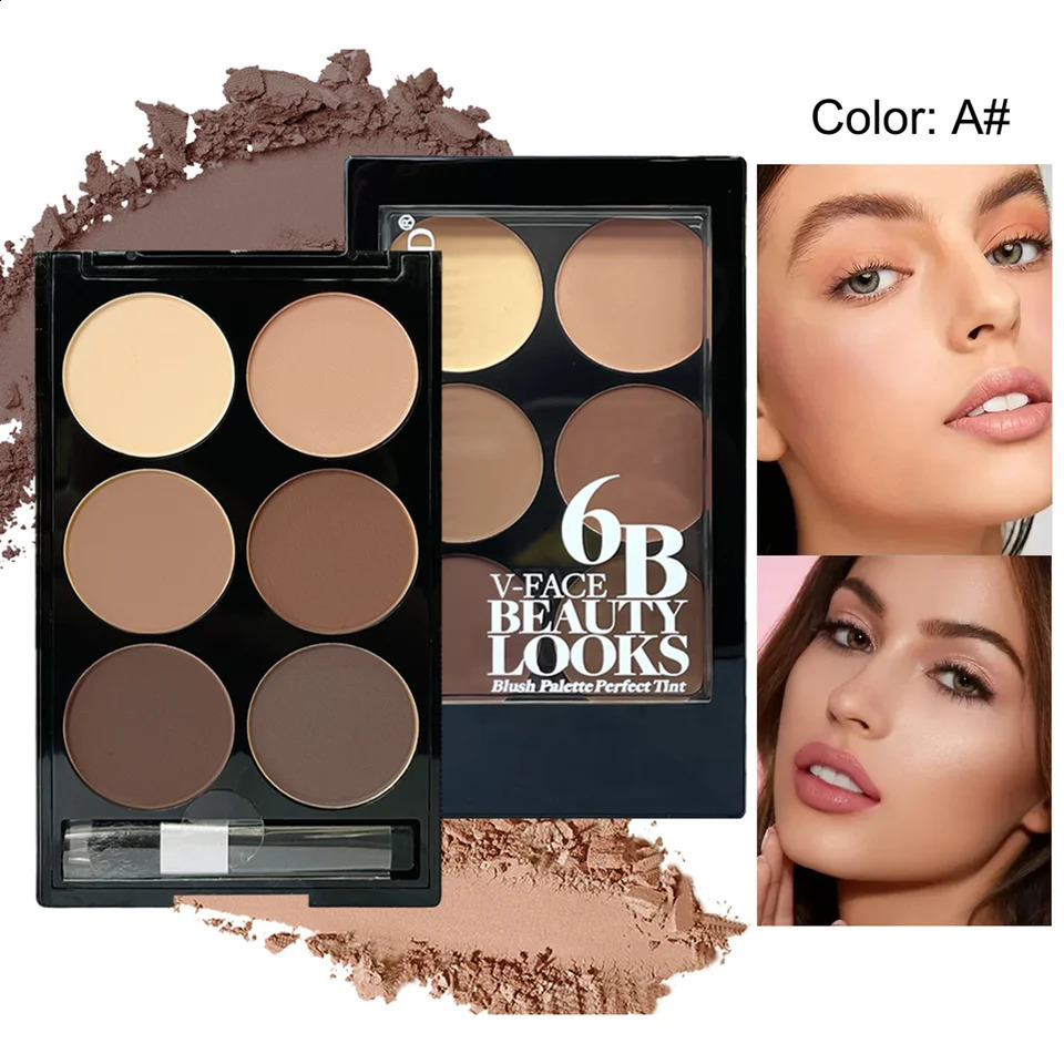 6 Colors Highlight Con Powder Palette Face Shadow Con Powder Makeup Palette With Brush Face Bronzer Color Correcti 260626 - view 5