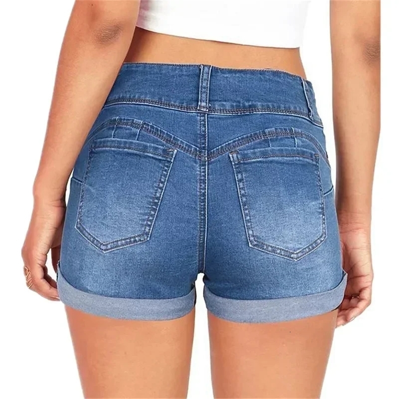 Womens Summer Fashion Waistband Denim Stretch Fabric Shorts Casual Versatile Street Shorts 260616 - view 3