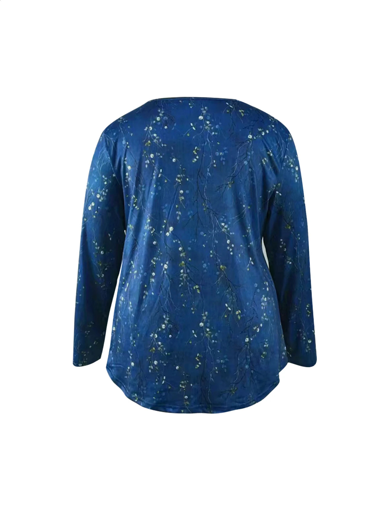 Plus Size Womens Spring and Autumn Long Sleeve Random Plant Print Button T-Shirt 260626 - view 7