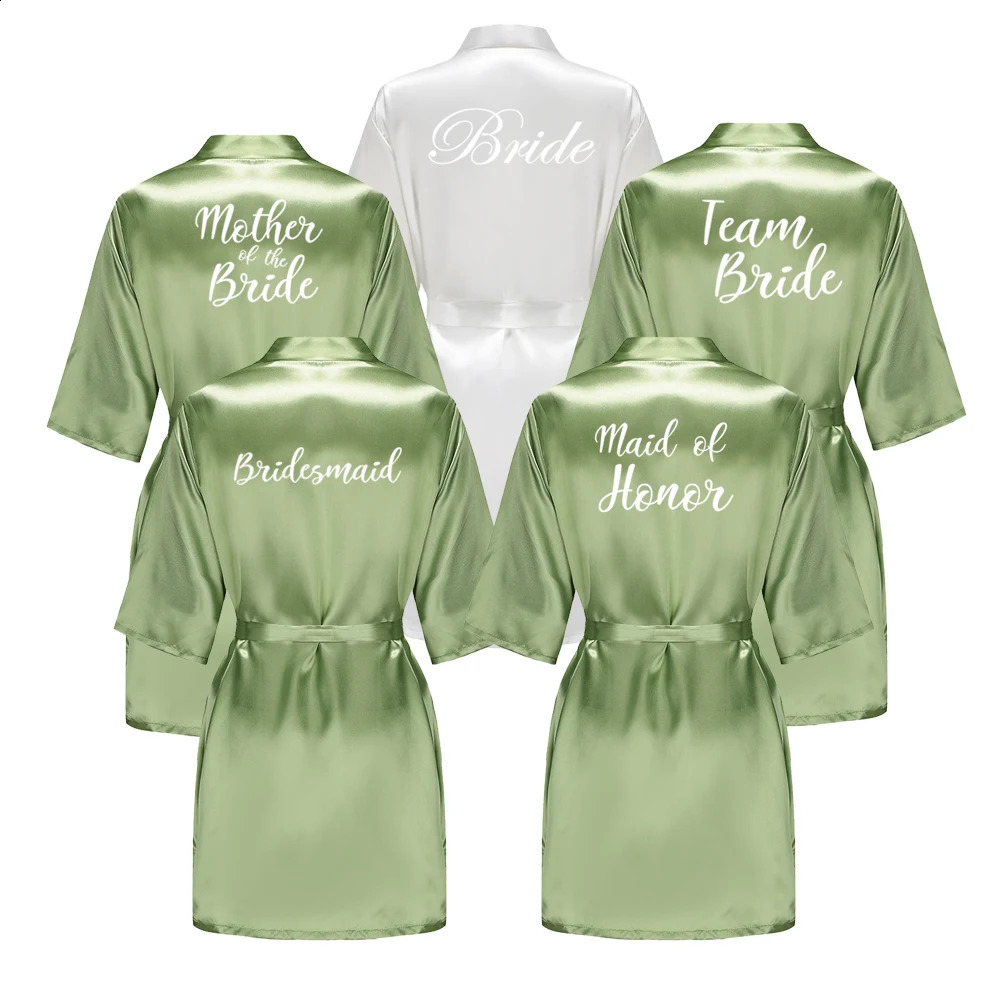 Satin Silk Robes Plus Size Wedding Bathrobe Bride Bridesmaid Mother Maid of Honor Gown Women Clothing Sleepwear Sage Green 260625